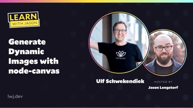 Ulf Schwekendiek on a title card that reads, "Generate Dynamic Images with node-canvas"