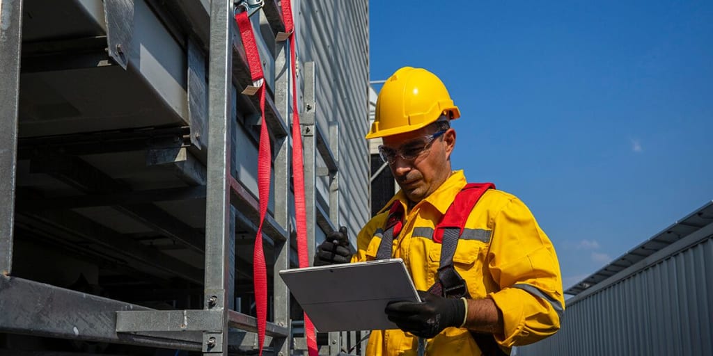 HVAC repairman on roof