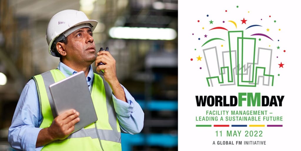 Facilities manager with walkie-talkie