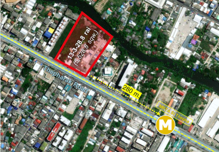 Freehold land 13-3-28.9 rai on Thepharak Road (280 m. from MRTA Si Thepha)_販売物件