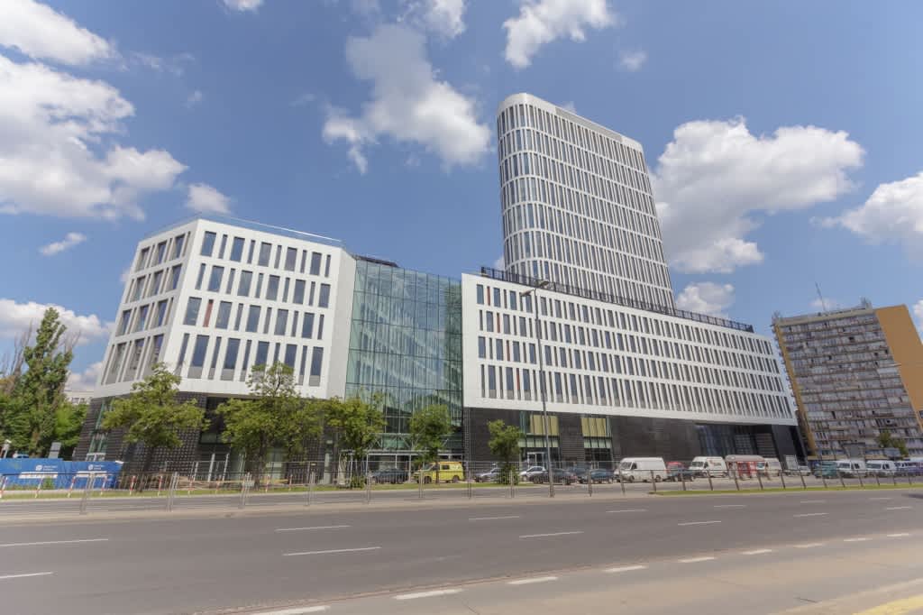 Office building's facade, Waryńskiego Street view