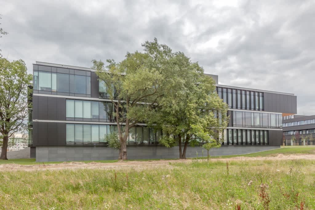 Elevation of the office building with space for rent