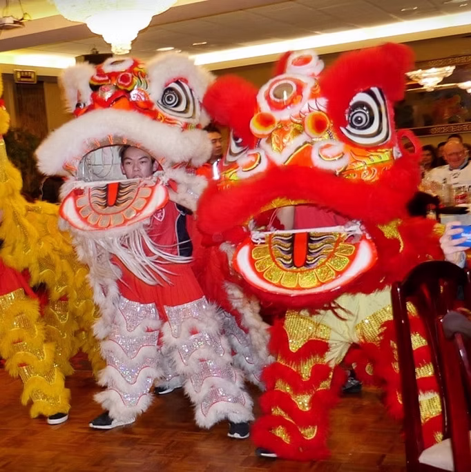 Colourful lion dance at a Sien Lok community celebration