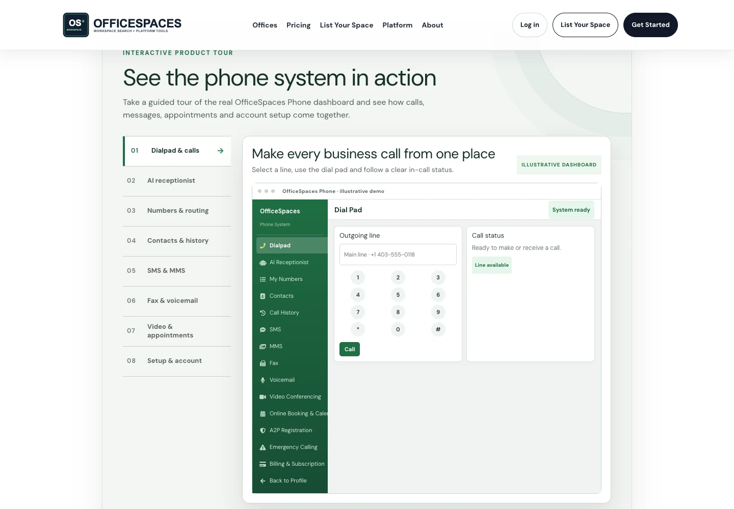 Office Spaces business phone system product page