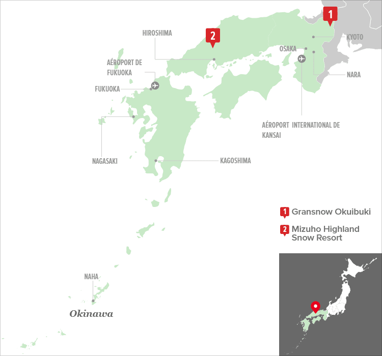 Stations de ski faciles d'accès dans l'ouest du Japon