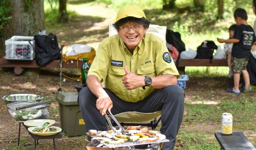 Takahisa Horimatsu, a park ranger BBQing at Unzen Amakusa National Park