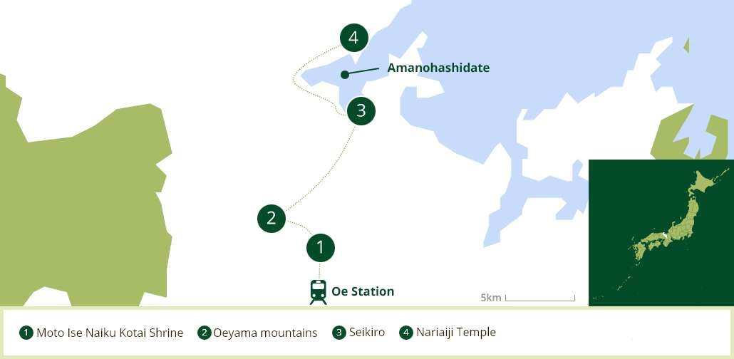 plan Kyoto au Japon et itinéraire du sentier Oni