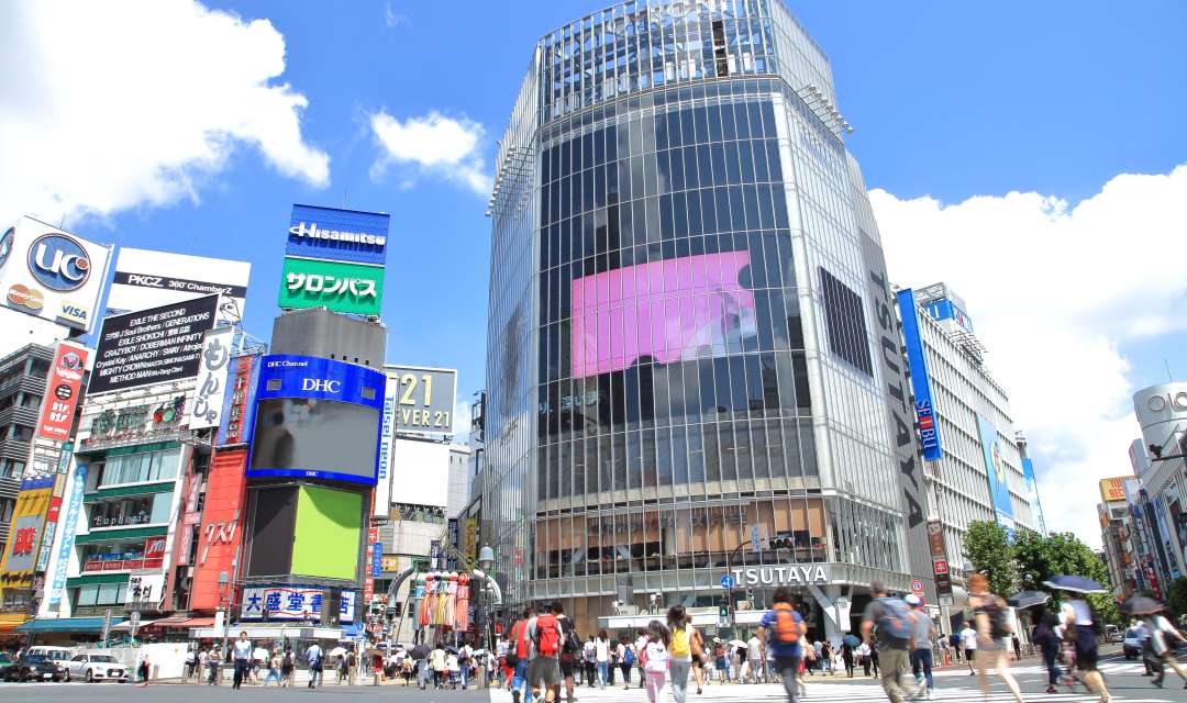 famous Shibuya streets in Japanese summer