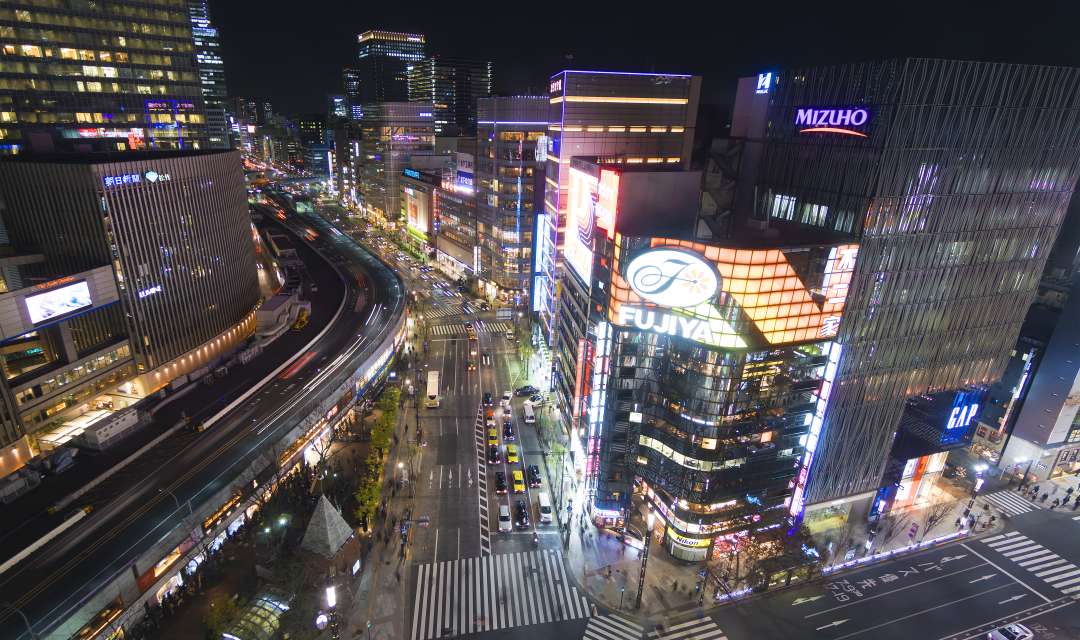 a night view of a city street shot from above