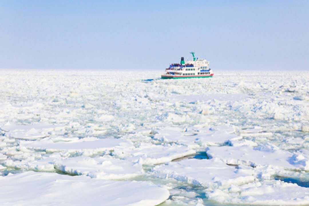 Drift Ice and tourist cruise on the Sea of Okhotsk in Abashiri,Hokkaido,Japan