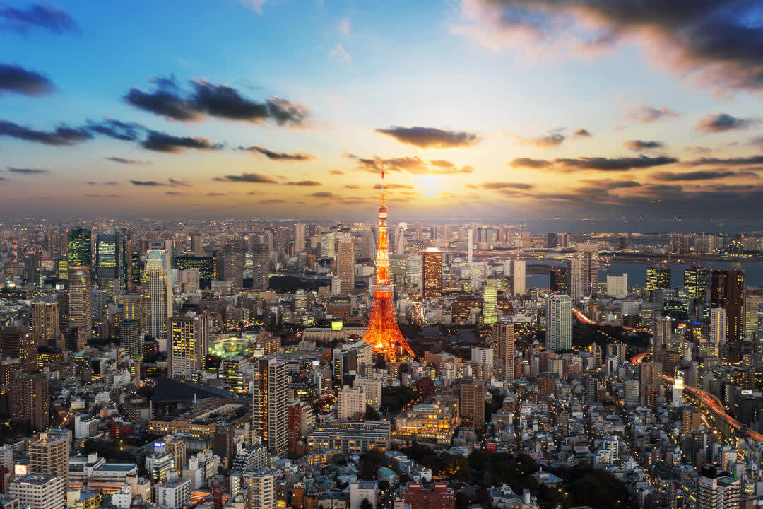 plate  A view of Tokyo’s cityscape with Tokyo Tower in the centre