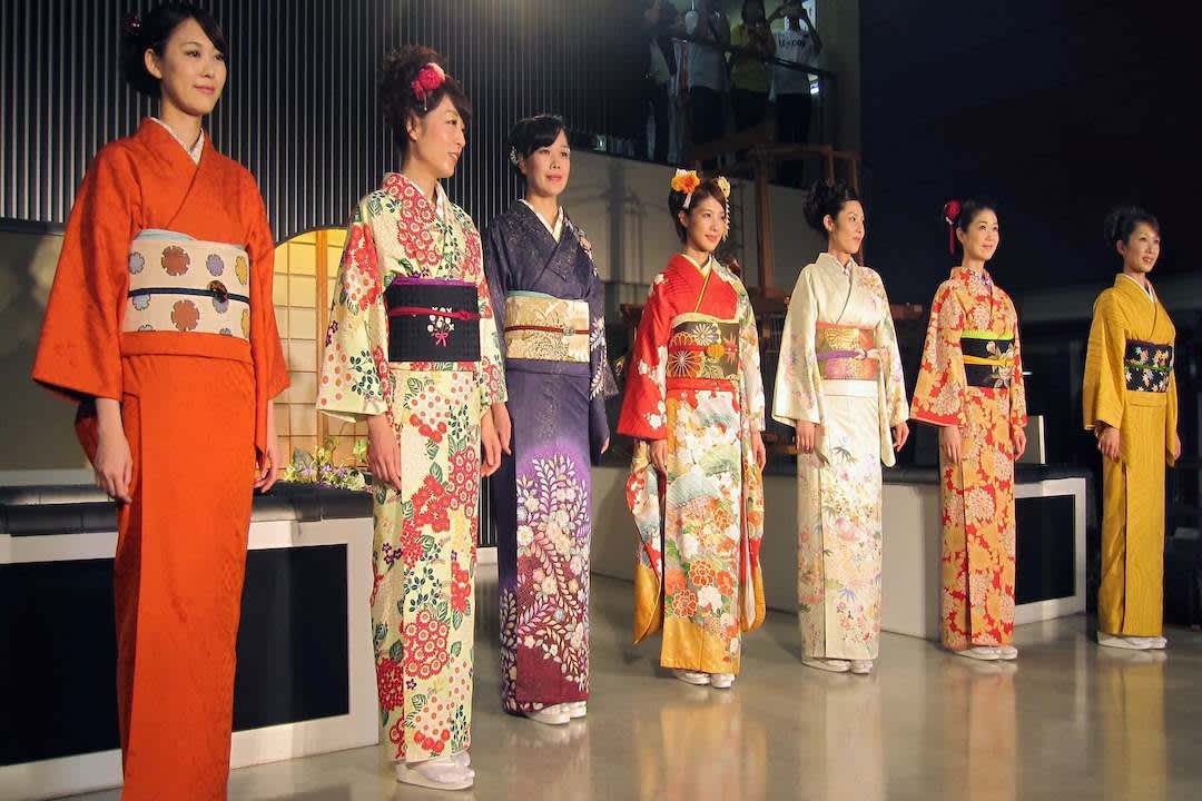 Nishijin textiles featured at a kimono show at Nishijin Textile Center, Kyoto Prefecture.