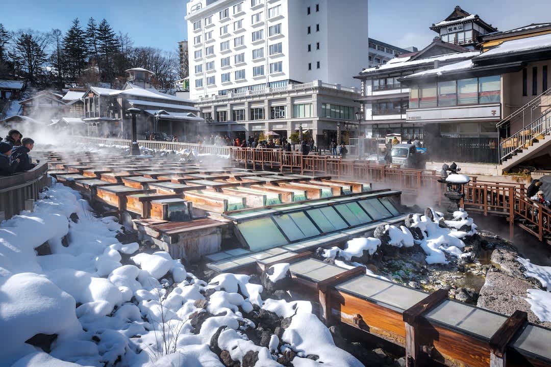 Yubatake (hot water field) at Kusatsu Onsen, Gunma Prefecture.