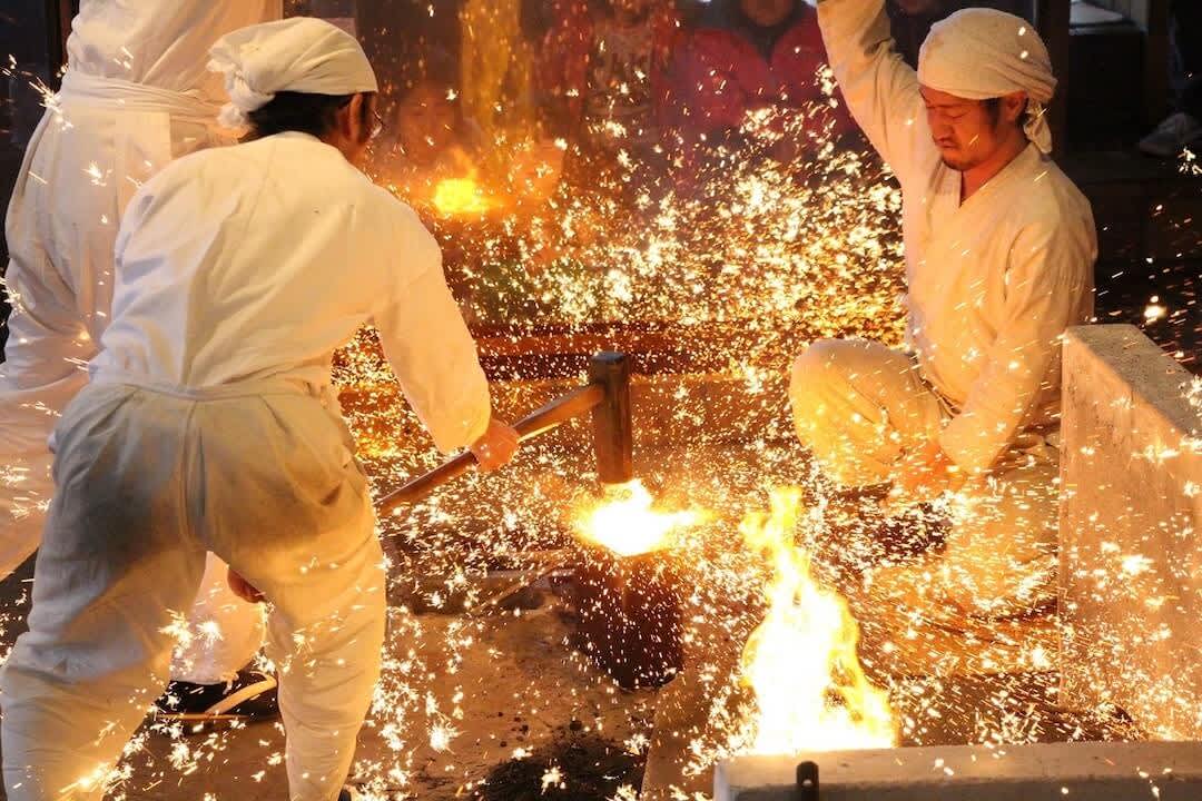 Demonstration of traditional sword forging at the Seki Traditional Swordsmith Museum, Gifu Prefecture