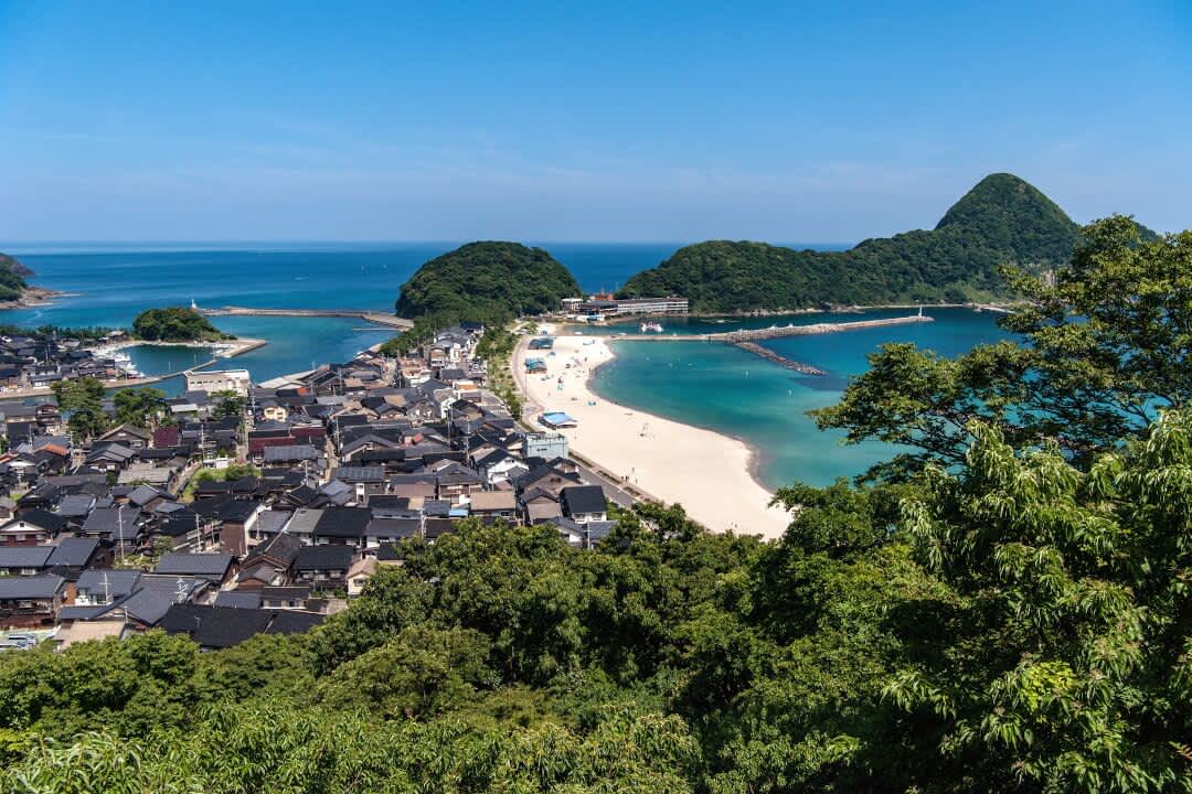 Lookout over Takeno beach and the town in Hyogo Prefecture