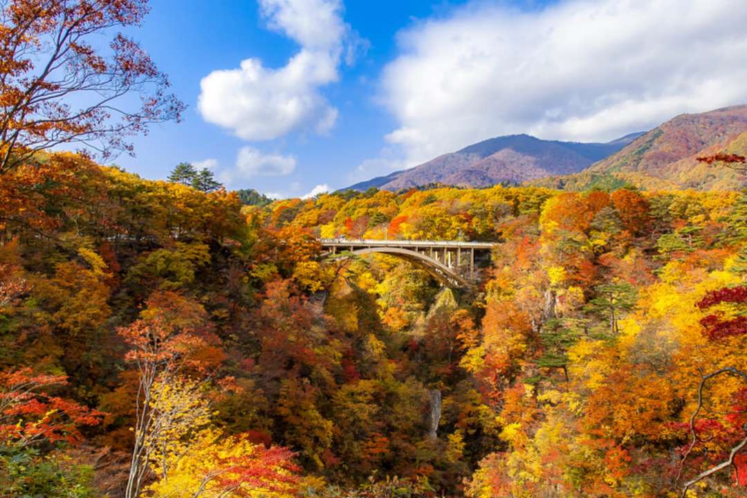 View of the bridge across the Naruko Gorge