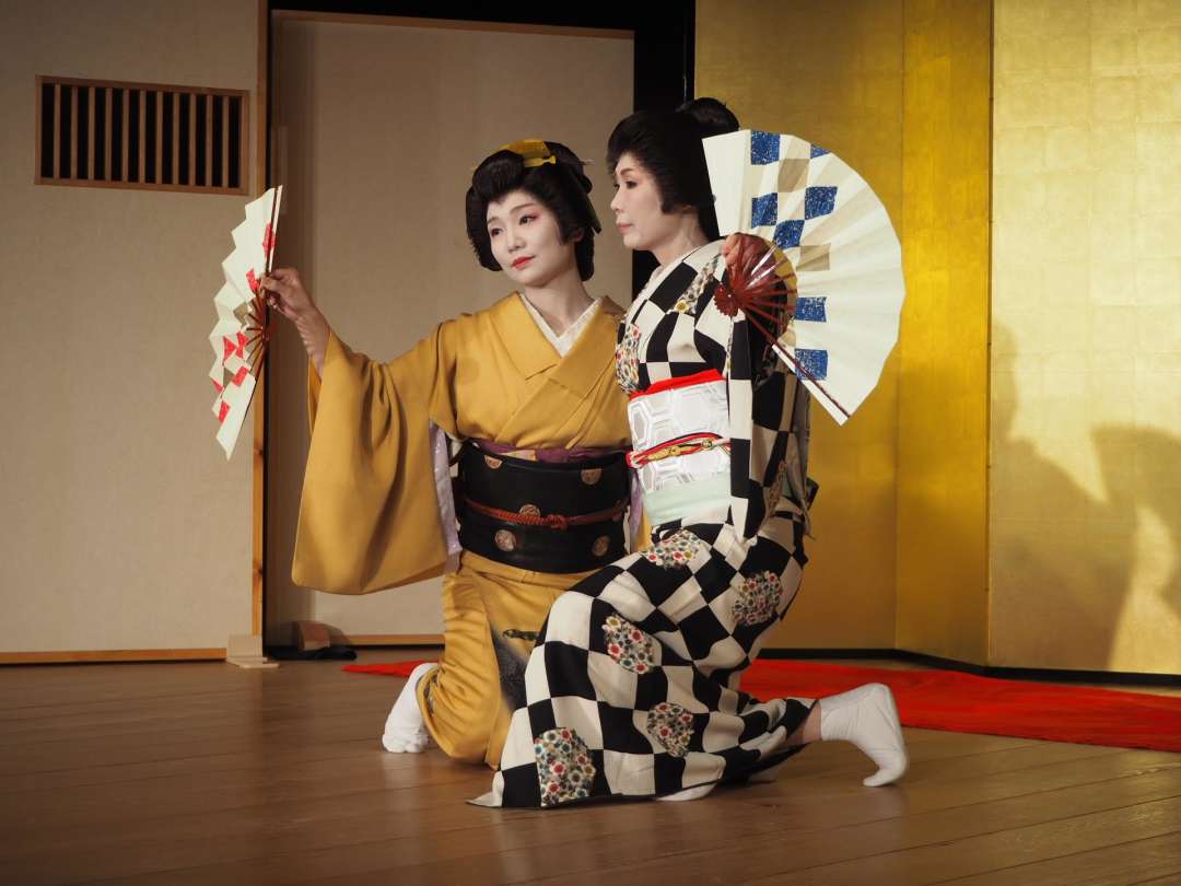 Observing geishas performing traditional song and dance