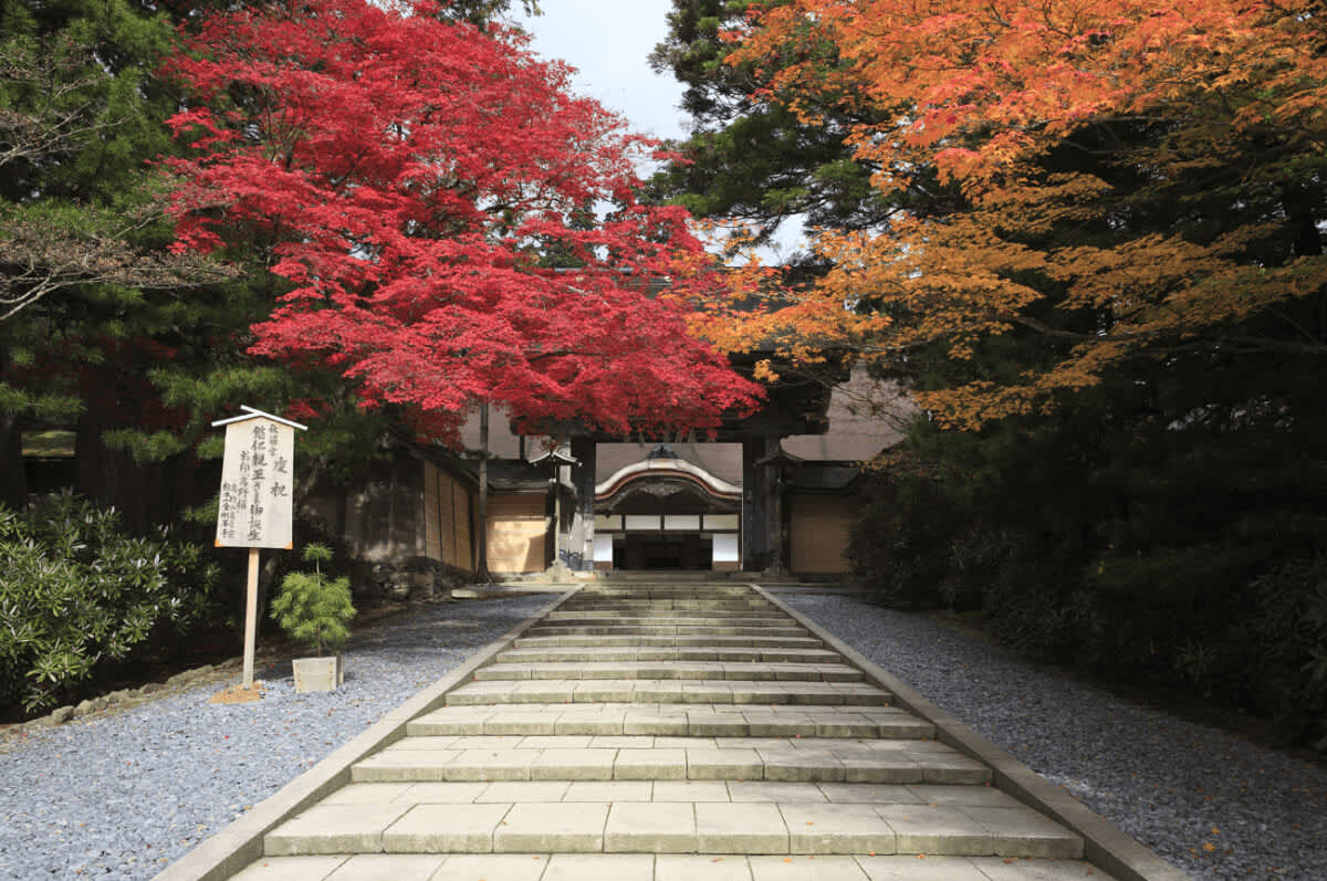 Gateway to Kongobuji Temple in Koyasan Wakayama Prefecture in autumn