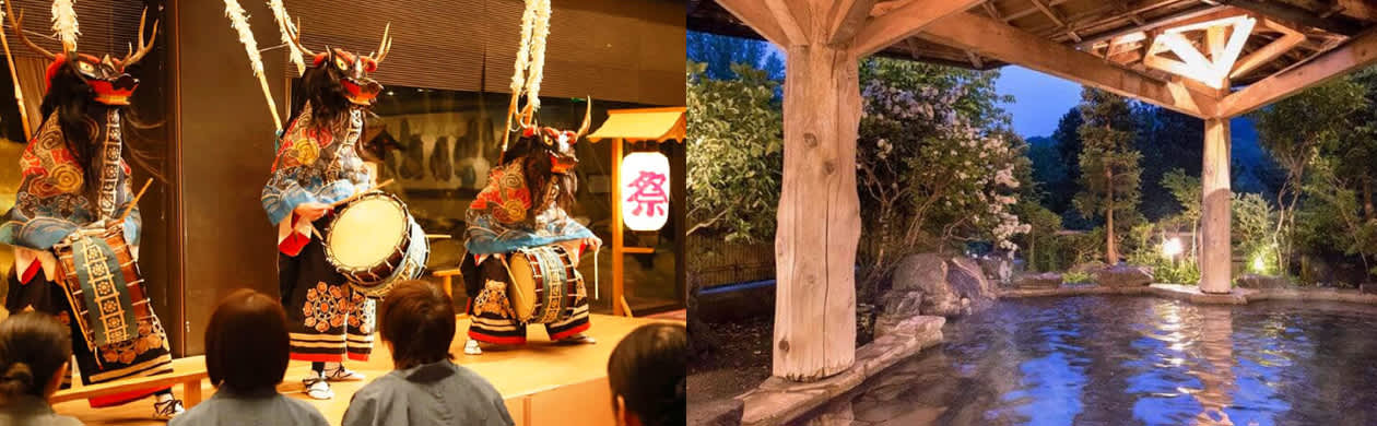 the fascinating ‘Shishi-odori’ dance in Hotel Koyokan and hot spring hotels