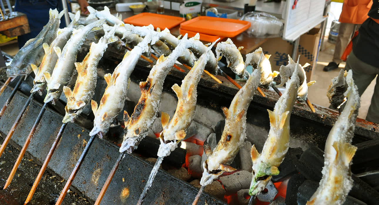 Ayu sweetfish broiled over a charcoal fire
