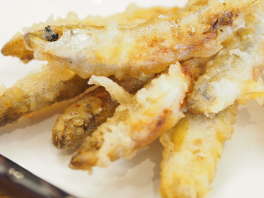 freshly fried wakasagi tempura