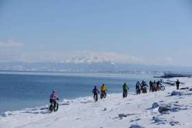 fat biking in the northern shores of Hokkaido along the Okhotsk Sea