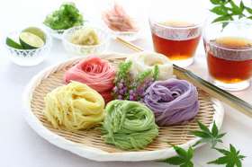 long thin noodles with a light dipping sauce