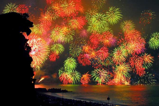 Lion Rock during the Kumano Fireworks Festival on August 17