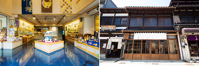 You can participate in gilding workshops at either Gold Leaf Sakuda’s main store (left) or its Machiya store (right). A private workshop can be reserved for a group of 10 or more participants.