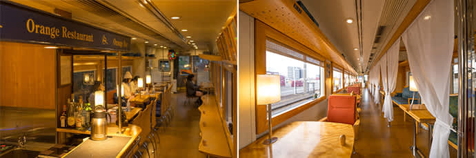 The dining car. (left) The lounge car. (right)