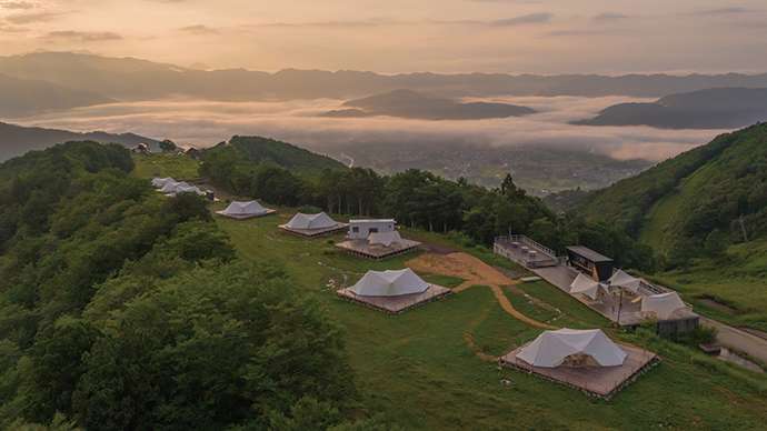 A glamping site high in the mountains.