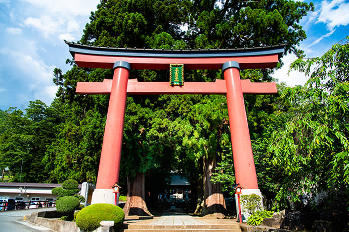 The torii gate at Kawaguchi Asama Shrine.