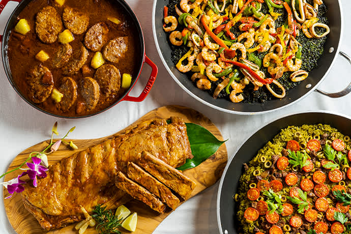 Ryukyu wild boar hamburgers and paella with goat meat