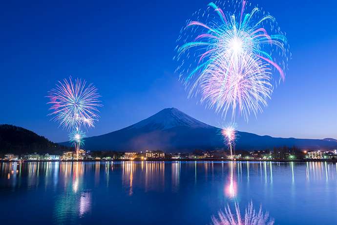 Lake Kawaguchi Winter Fireworks is held from mid-January to late February every year