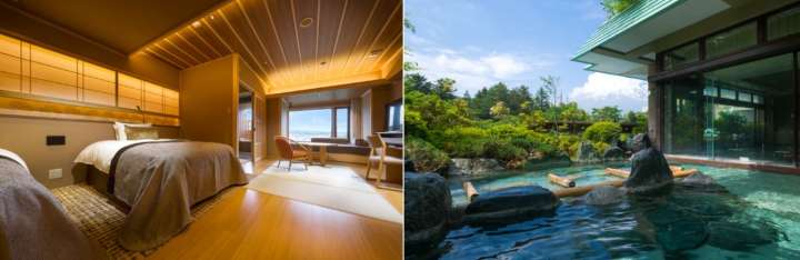 views of Mt. Fuji while relaxing in hot springs in Yamanashi