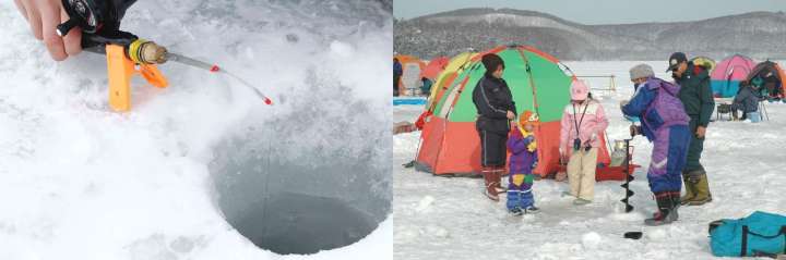 Fishing through a drilled hole in the ice