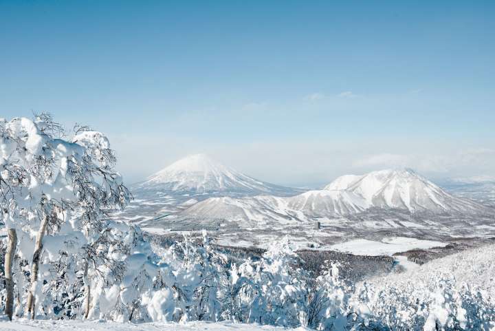 viewing of winter scene through the windows of a sightseeing train