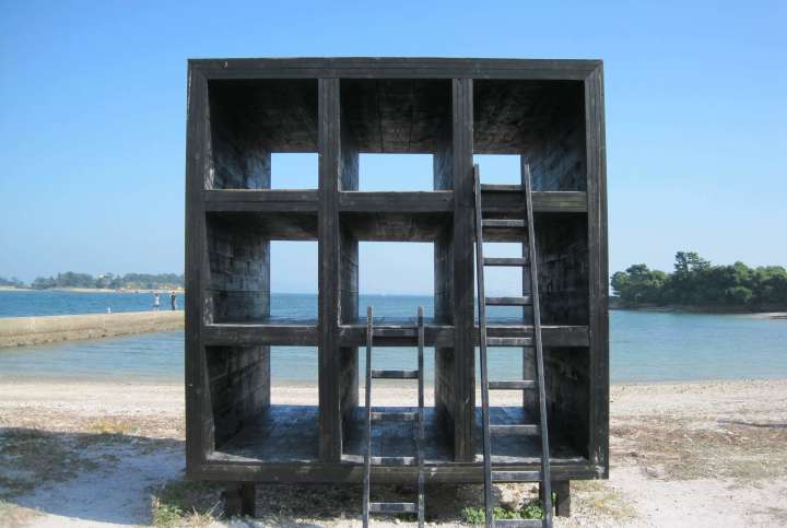 a giant box made up of small squares in Ohirune House