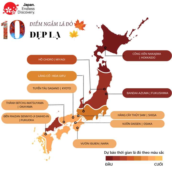Ngắm lá đỏ mùa thu Nhật Bản tại 10 điểm đến tuyển chọn