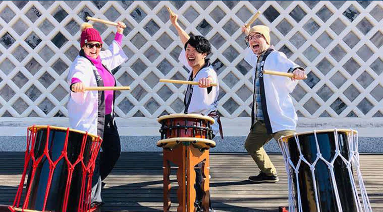 Wadaiko or Japanese taiko drum performance in Marumori, Igu-gun, Miyagi