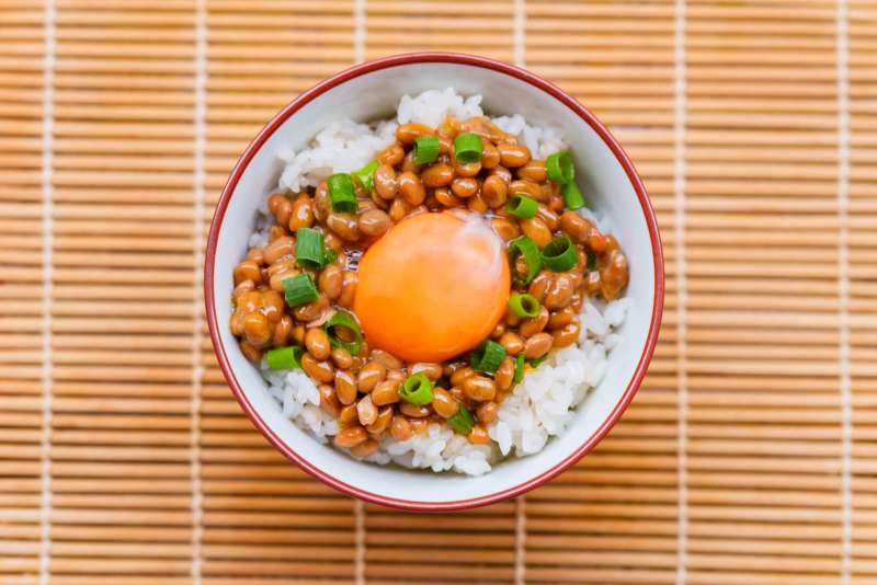 bowl of natto with egg on top