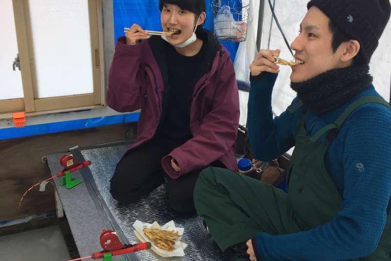 Locals are digging in to freshly fried crispy tempura