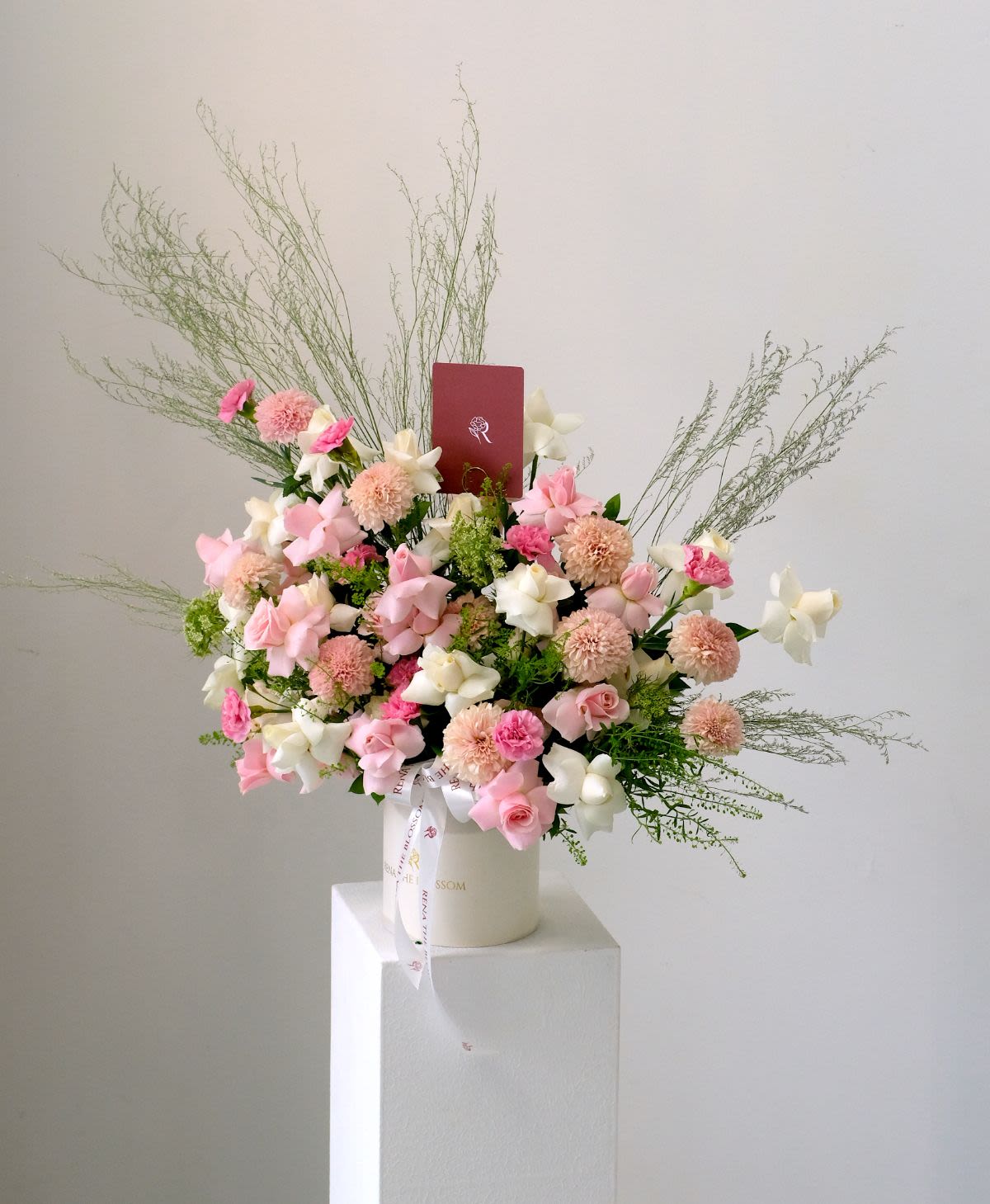 Morning Rose box - Pink & white roses with gompie & carnation in a Korean box — a beautiful beginning. - Rena The Blossom Jakarta