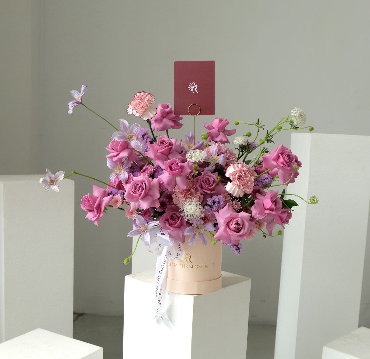 Purple Serenity - Purple roses, clematis & statice with aster — serene twilight beauty. - Rena The Blossom Jakarta