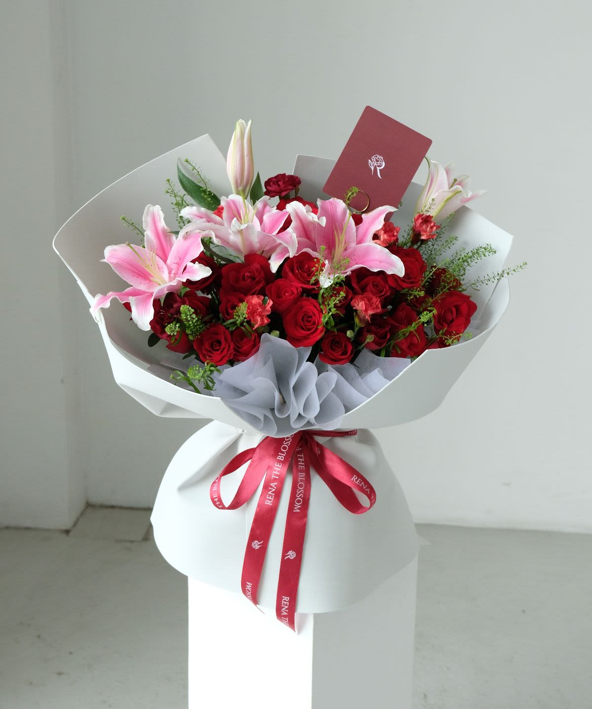 Lise - Red roses, pink lily & carnation — simple romantic beauty. - Rena The Blossom Jakarta