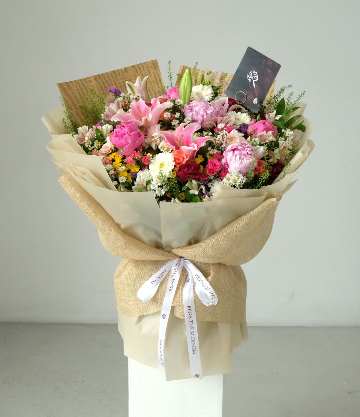 Thumbelina Peony - Pink peony, roses & garbera with lily — Thumbelina's fairy tale garden. - Rena The Blossom Jakarta