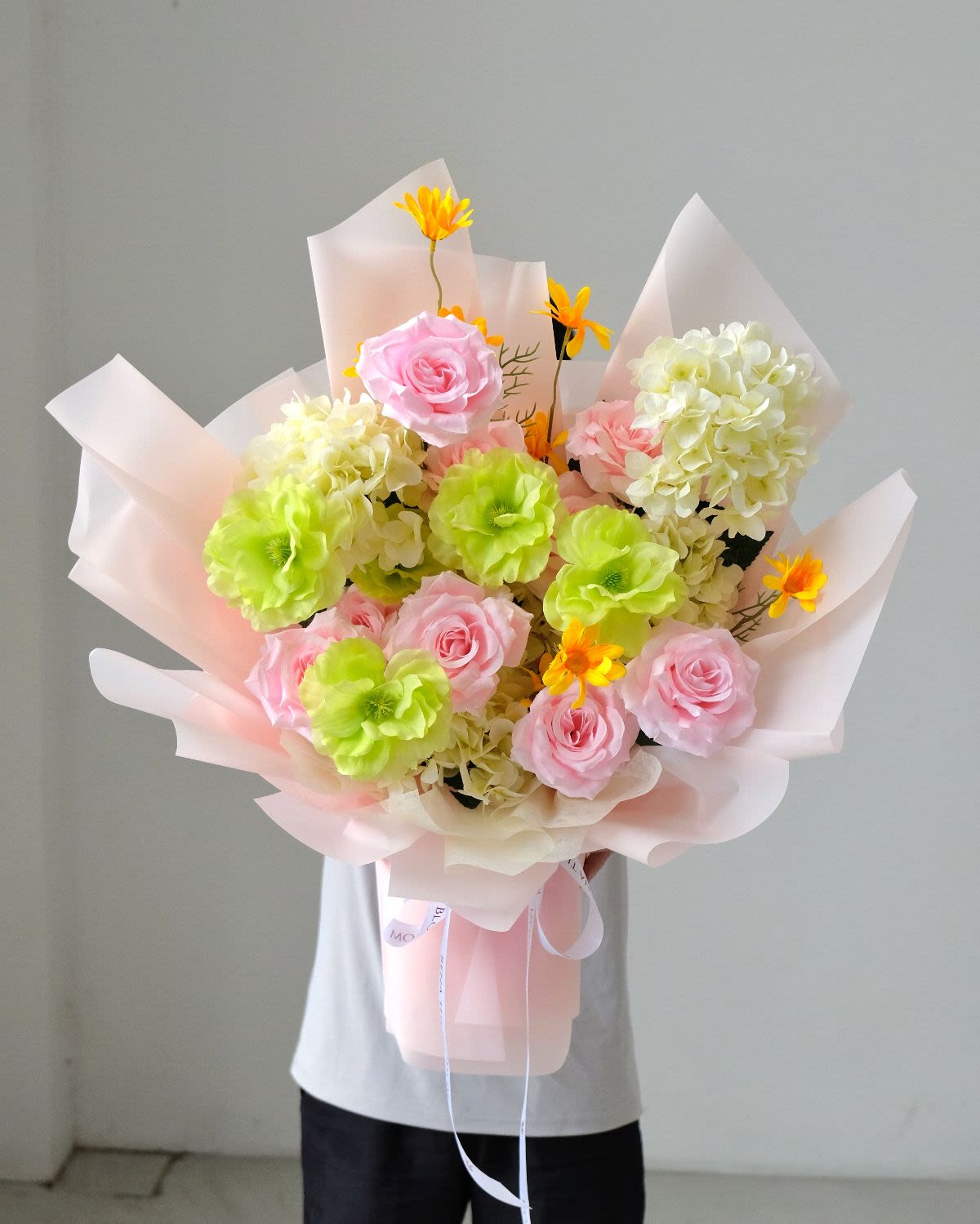 Silent Spring - Pink, yellow, white & green artificial hydrangea — quiet silent spring. - Rena The Blossom Jakarta