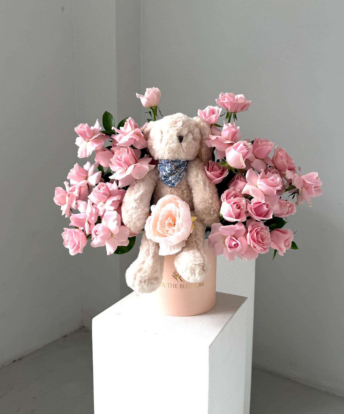 Rosy Bunny Box - Soft pink artificial peonies in a box with a bunny — gorgeous, delightful, and a little magical. - Rena The Blossom Jakarta