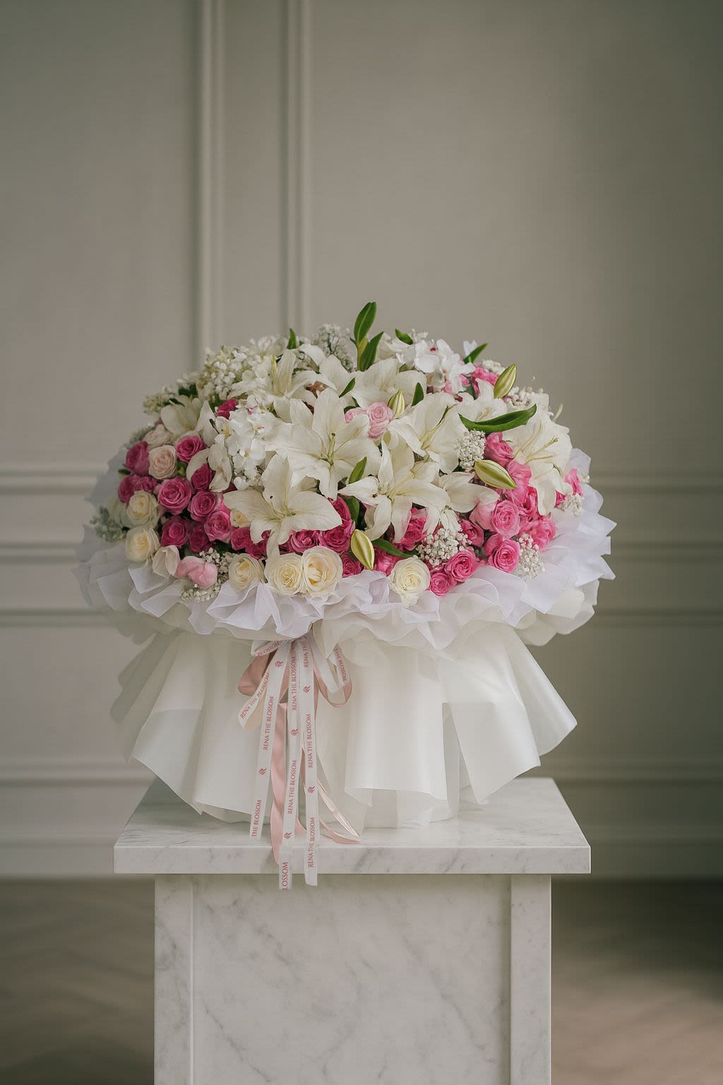 Fancy Lily - Giant white lilies, roses & baby's breath — fancy, generous, and entirely self-evident. - Rena The Blossom Jakarta