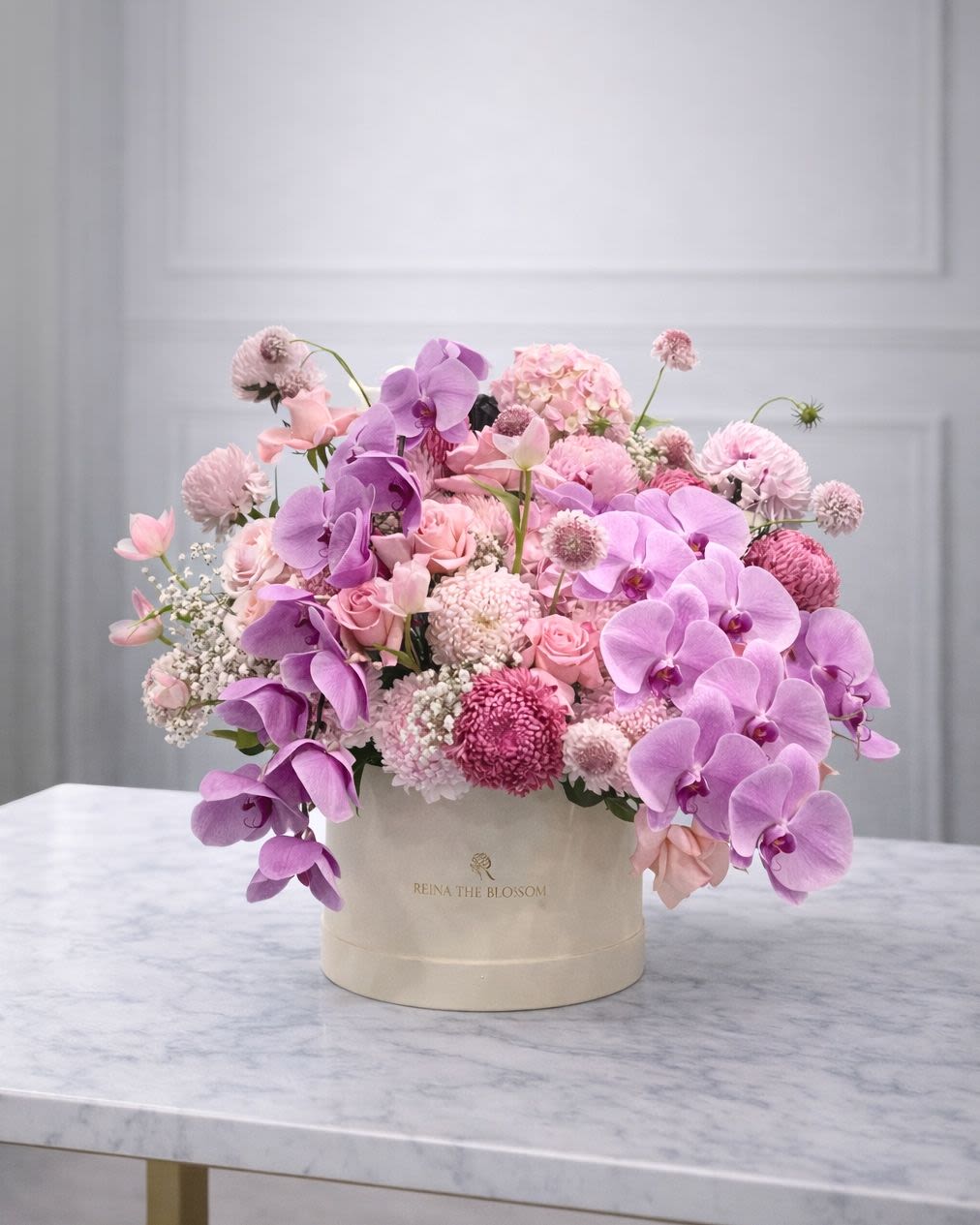 Grande Fortune Bloom - Pink roses, peony mum, orchid & hydrangea — grande in every sense of the word. - Rena The Blossom Jakarta